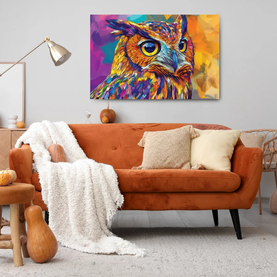 Canvas Colorful Owl Painting for Living Room as Per Vastu Shastra