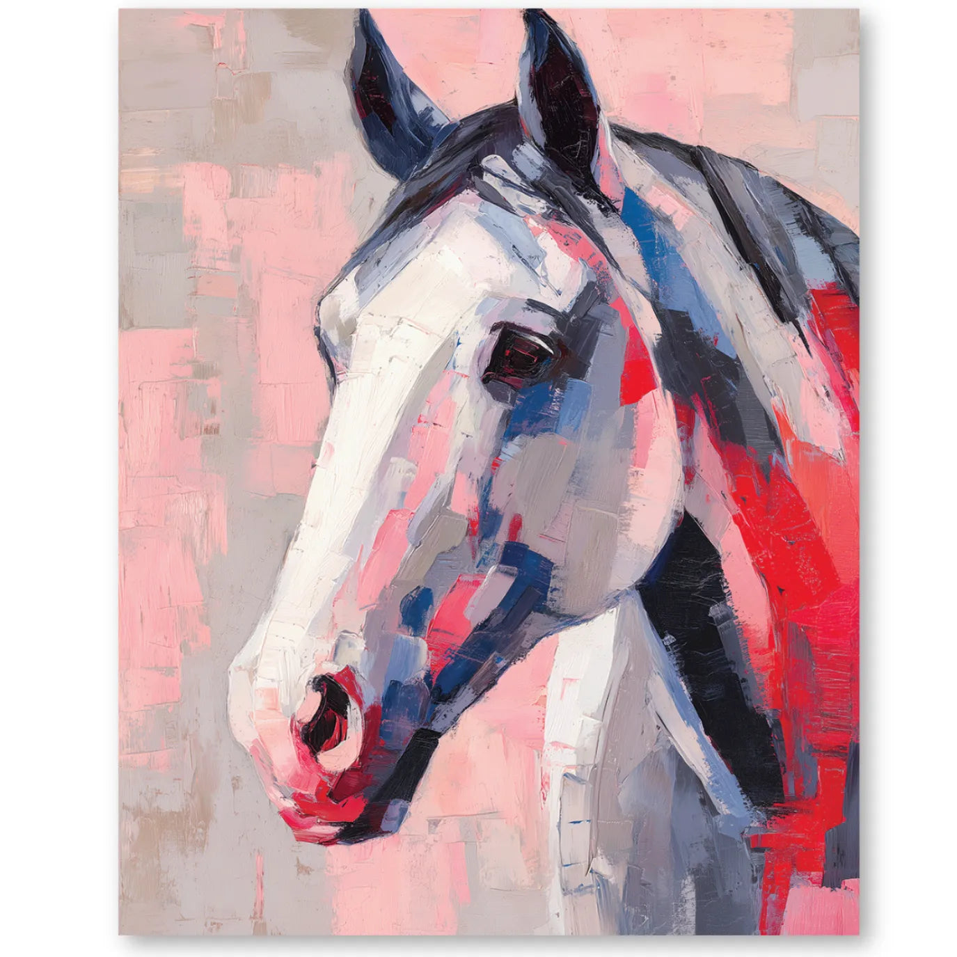 Painting of a horse's head with abstract colorful brushstrokes