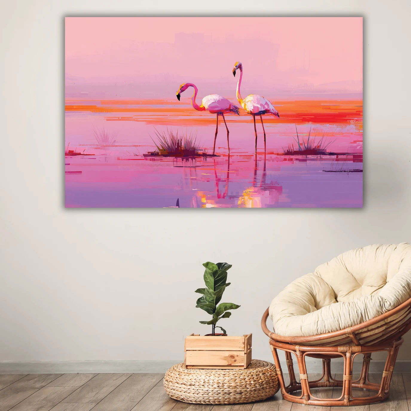 Canvas print of flamingos