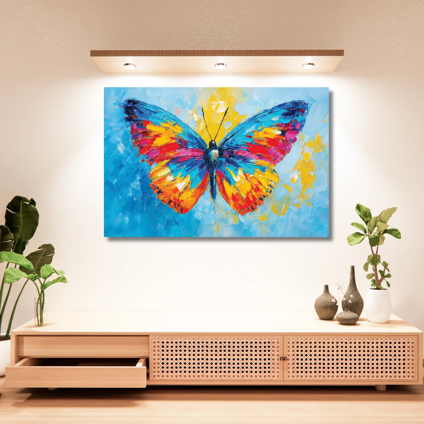 Colorful butterfly painting canvas on wall