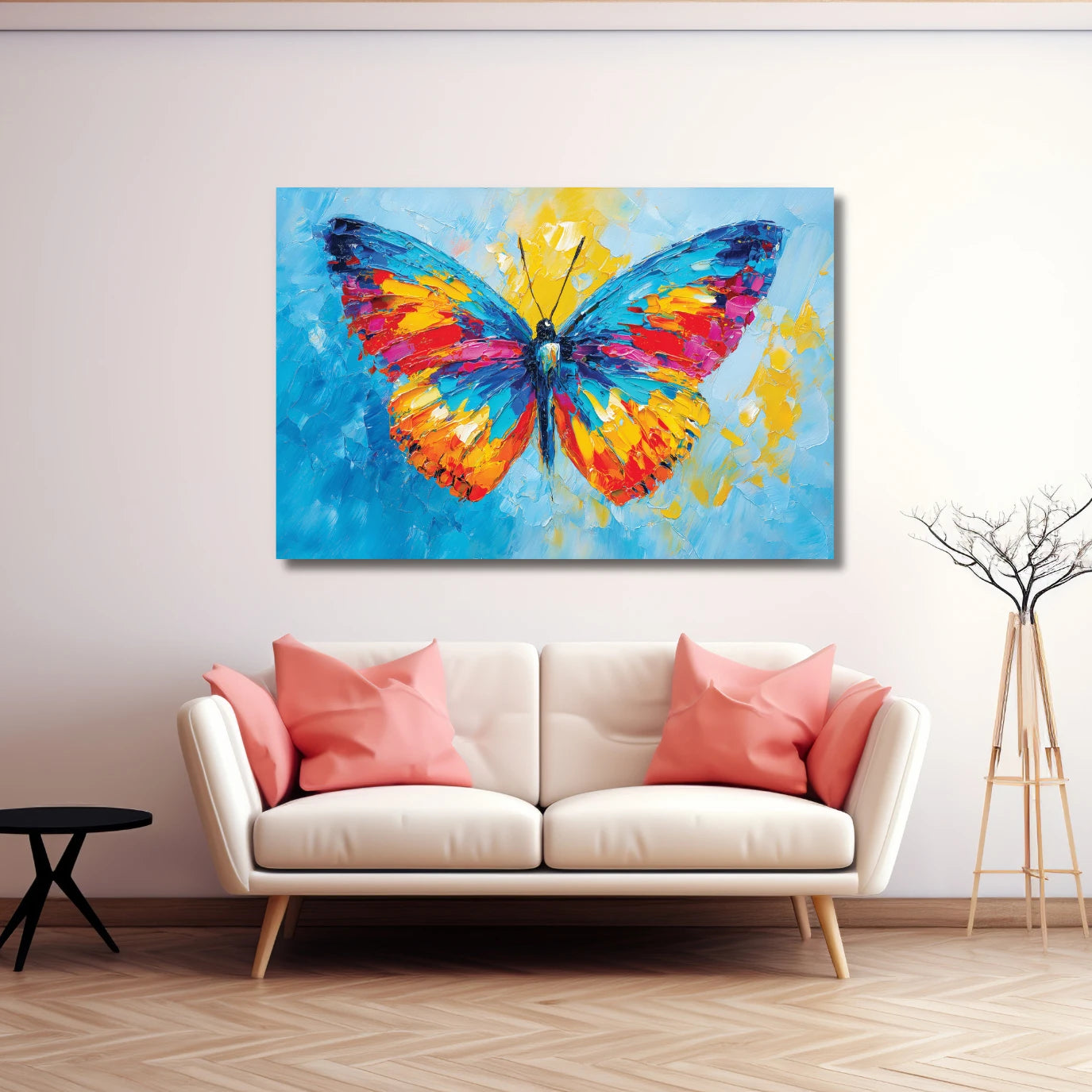 Colorful butterfly painting on a wall