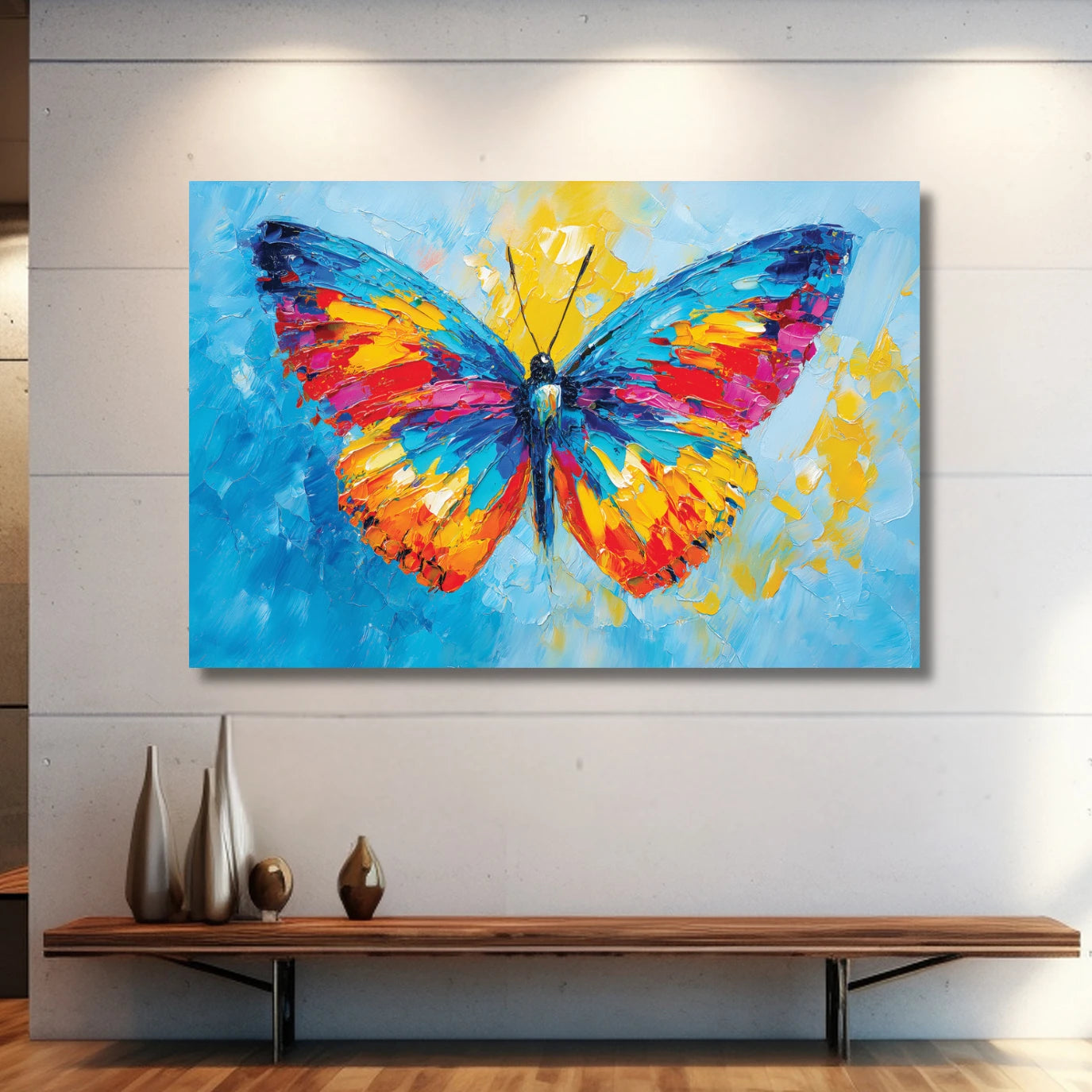 Colorful butterfly painting on a wall