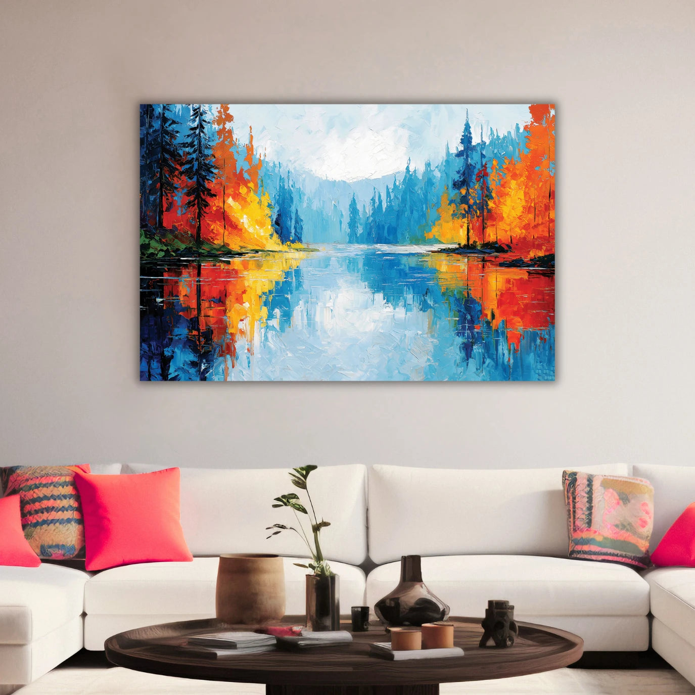 Colorful abstract painting of a forest