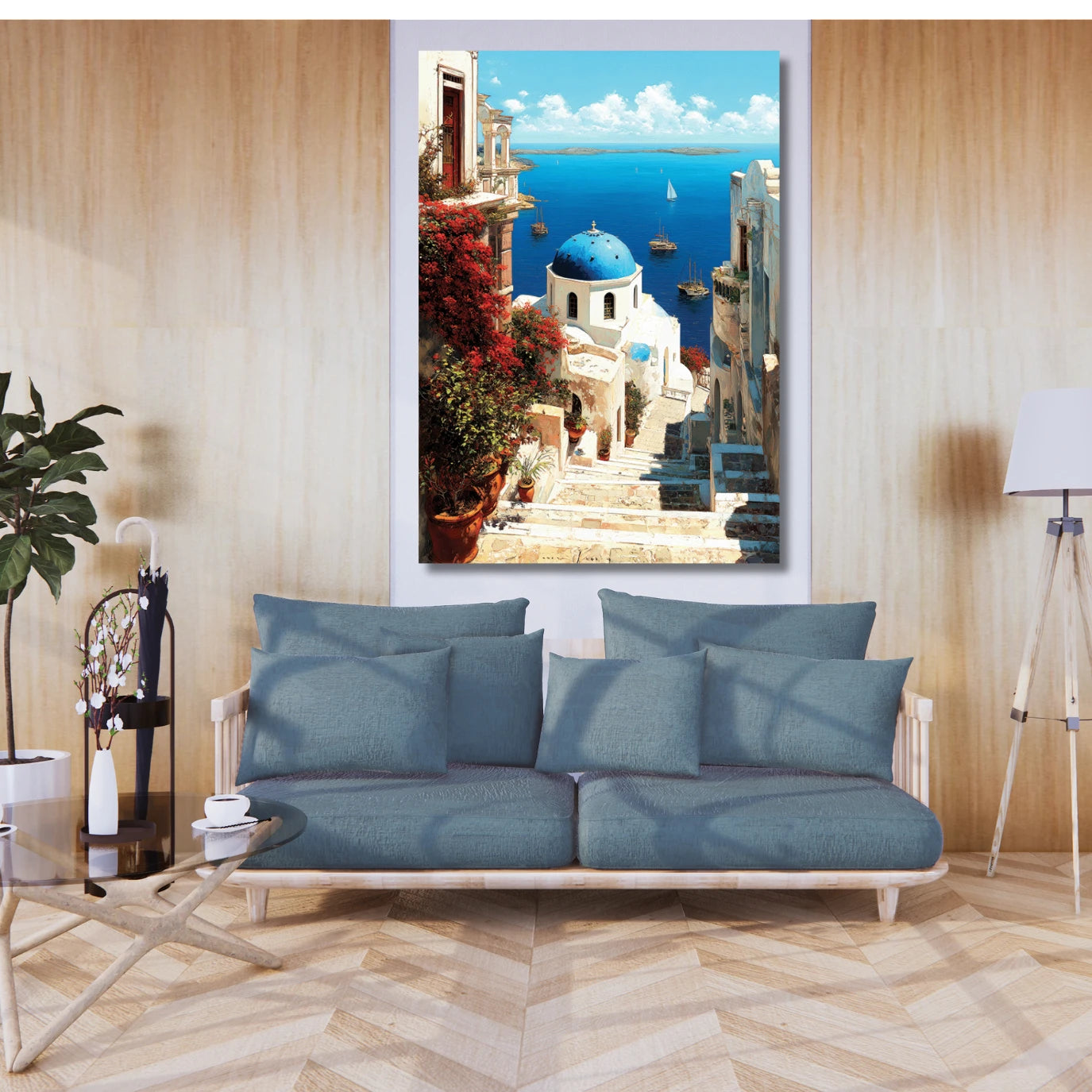 Modern Art Painting| Santorini Painting on Canvas| Painting for Living Room| Canvas Wall Art