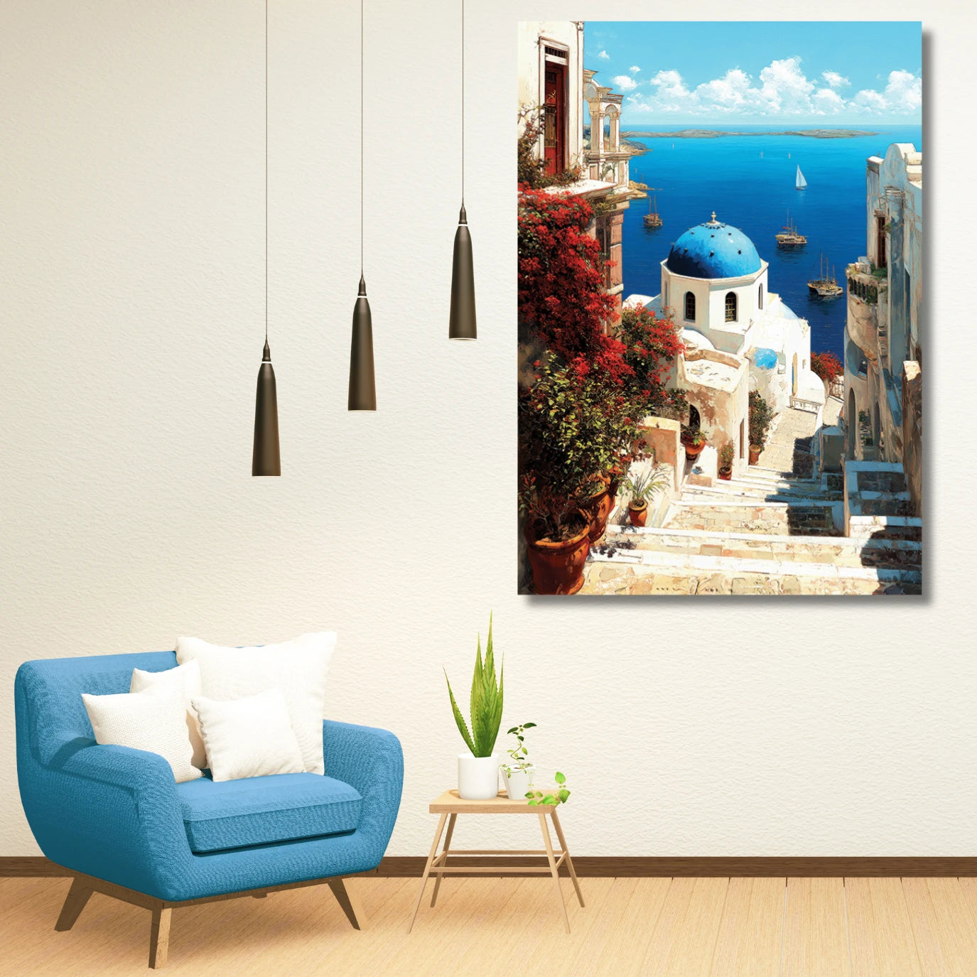 Modern Art Painting| Santorini Painting on Canvas| Painting for Living Room| Canvas Wall Art