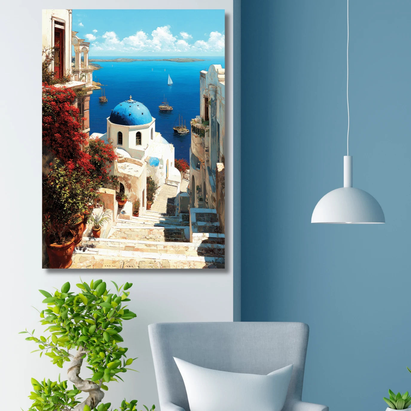 Modern Art Painting| Santorini Painting on Canvas| Painting for Living Room| Canvas Wall Art