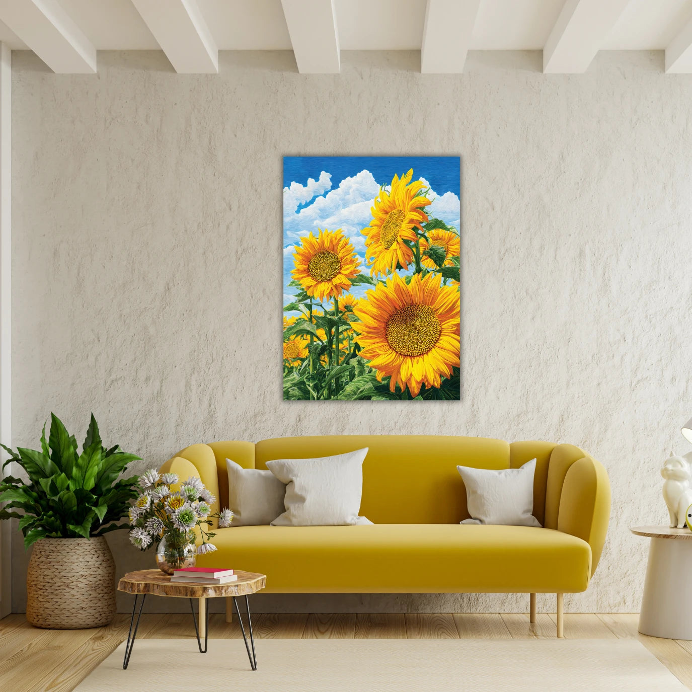 sunflower painting on the wall.