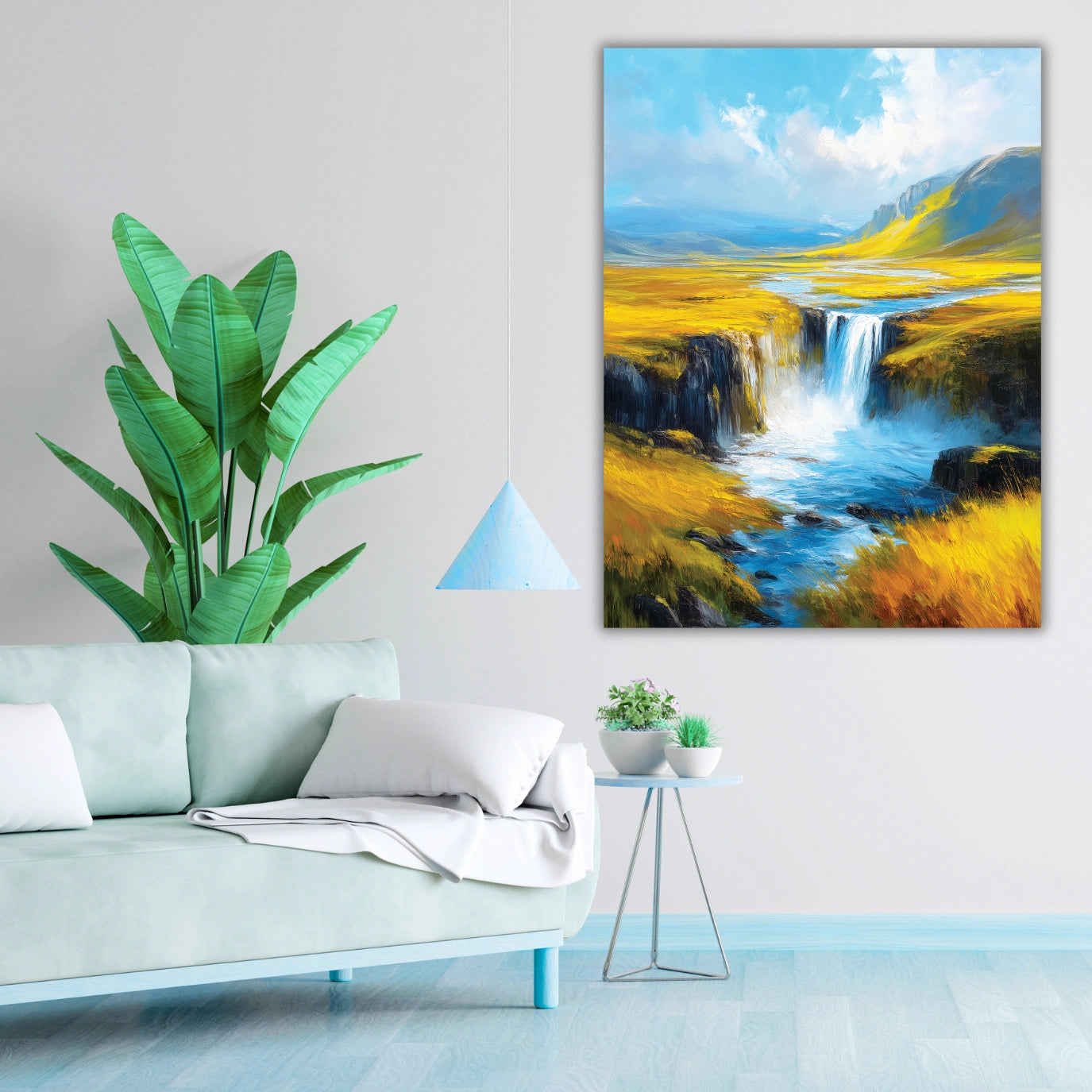 A colorful waterfall painting