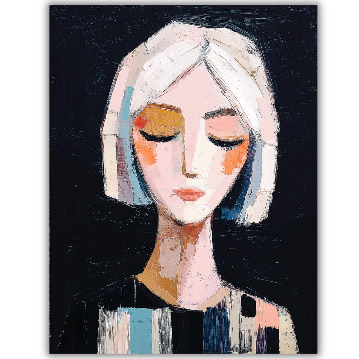 Abstract painting of a woman's face with a black background