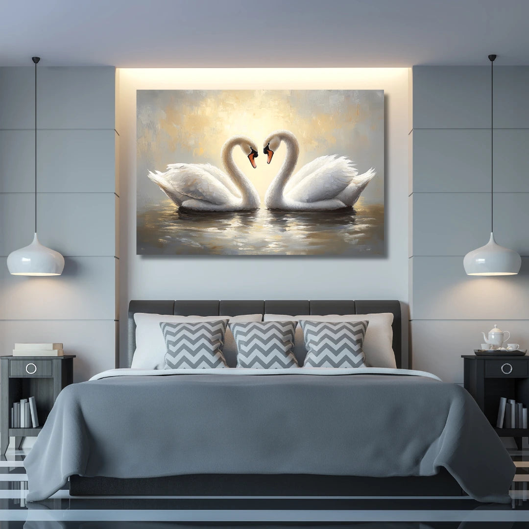 Pair of Swan Birds: A Canvas Wall Painting just for your Home Decor