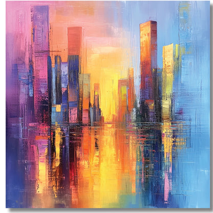 Tall Building Canvas Wall Painting – Modern High Rise Art by Viventiq