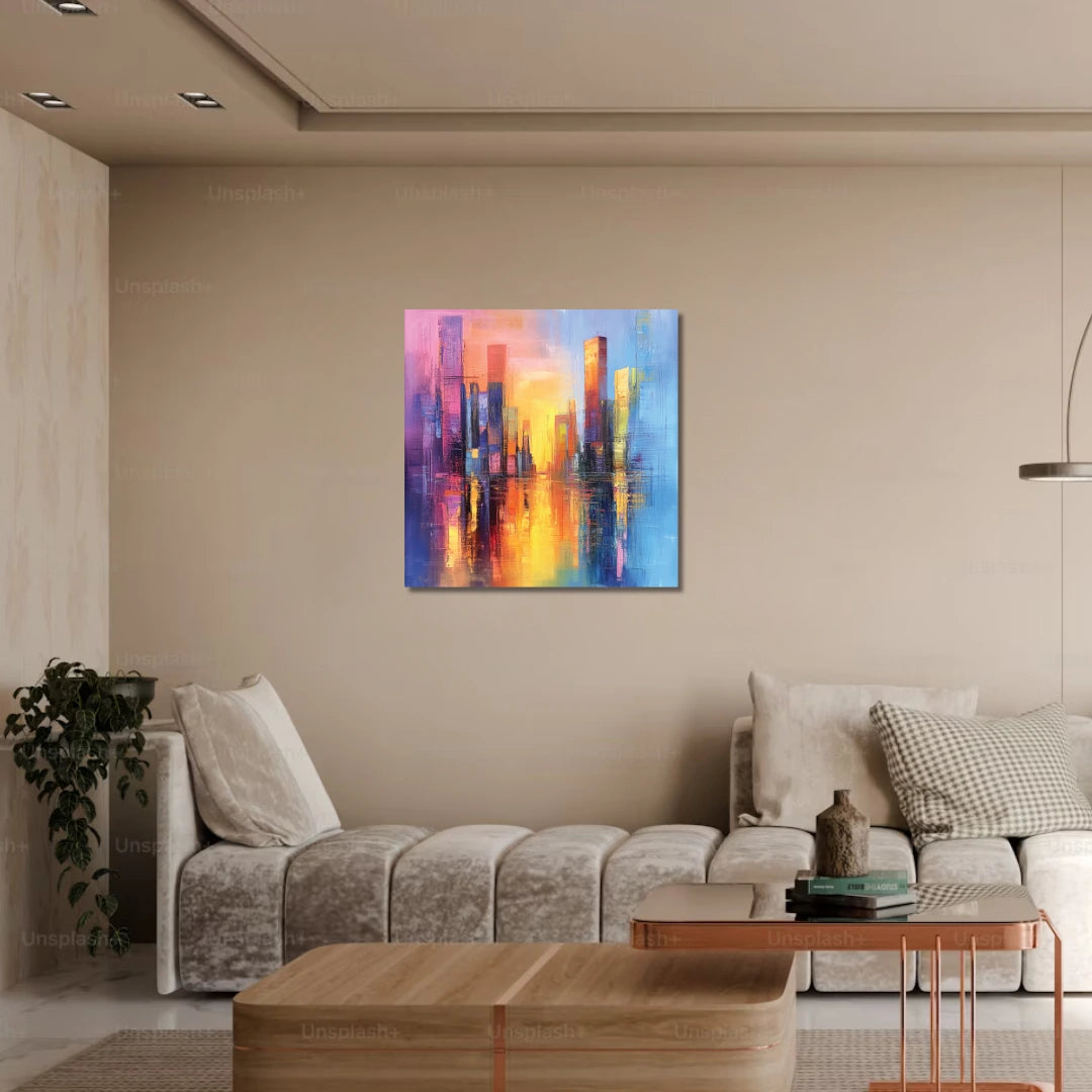 Tall Building Canvas Wall Painting – Modern High Rise Art by Viventiq