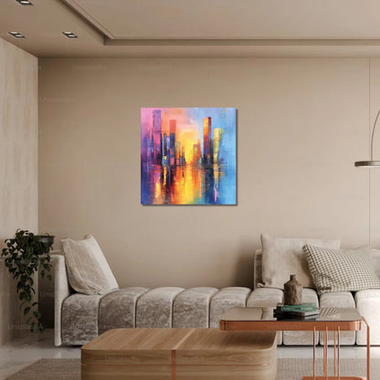 Tall Building Canvas Wall Painting – Modern High Rise Art by Viventiq