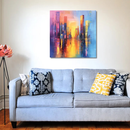 Tall Building Canvas Wall Painting – Modern High Rise Art by Viventiq