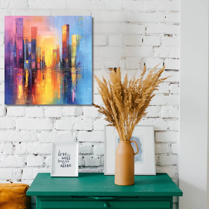 Tall Building Canvas Wall Painting – Modern High Rise Art by Viventiq