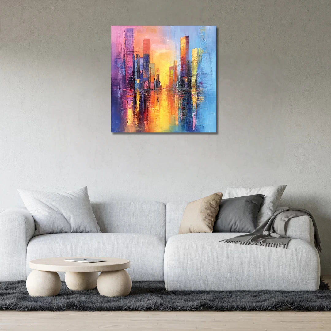 Tall Building Canvas Wall Painting – Modern High Rise Art by Viventiq
