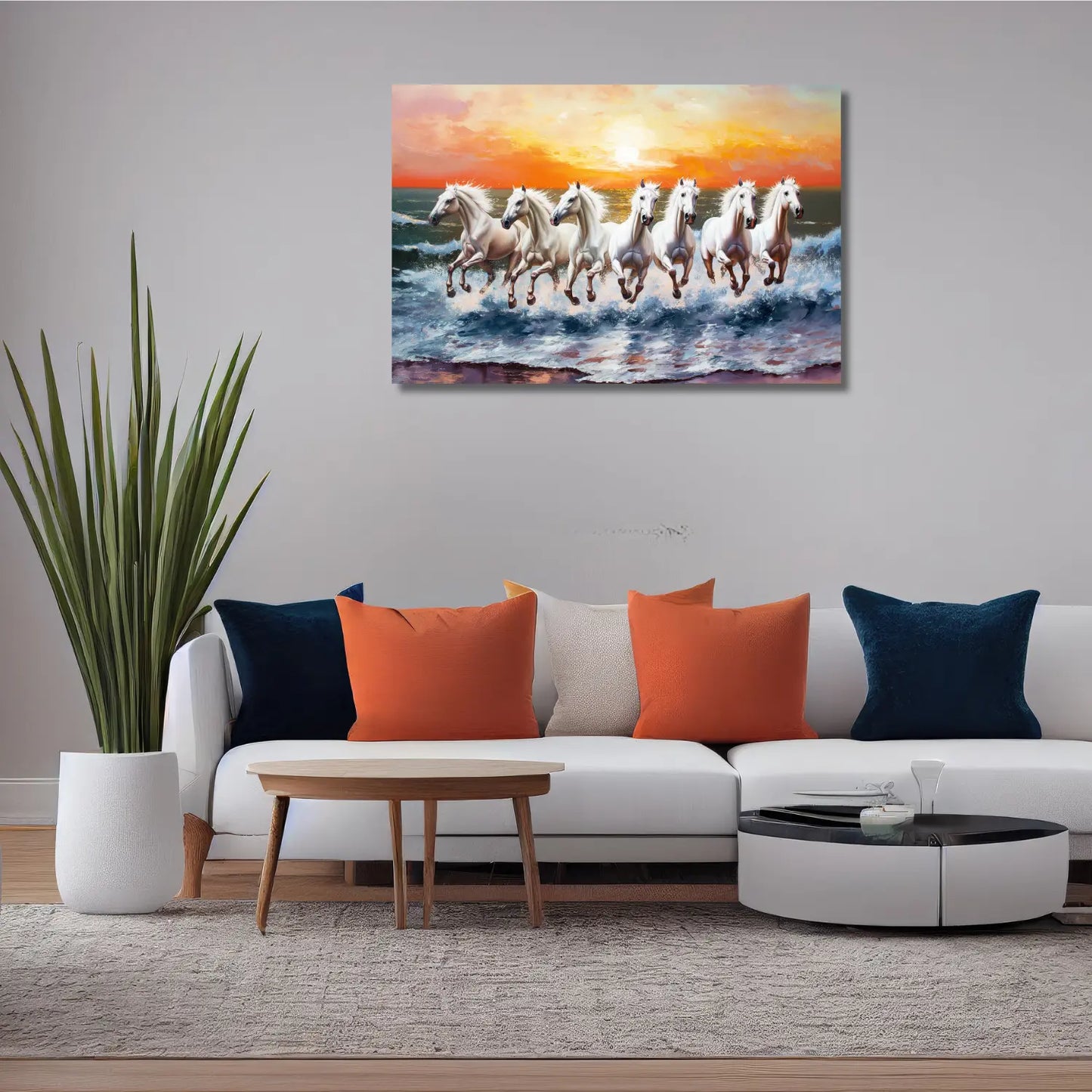 Surya Rath 7 Horse Canvas Painting for Living Room Perfect for Vastu Wall Art Decor