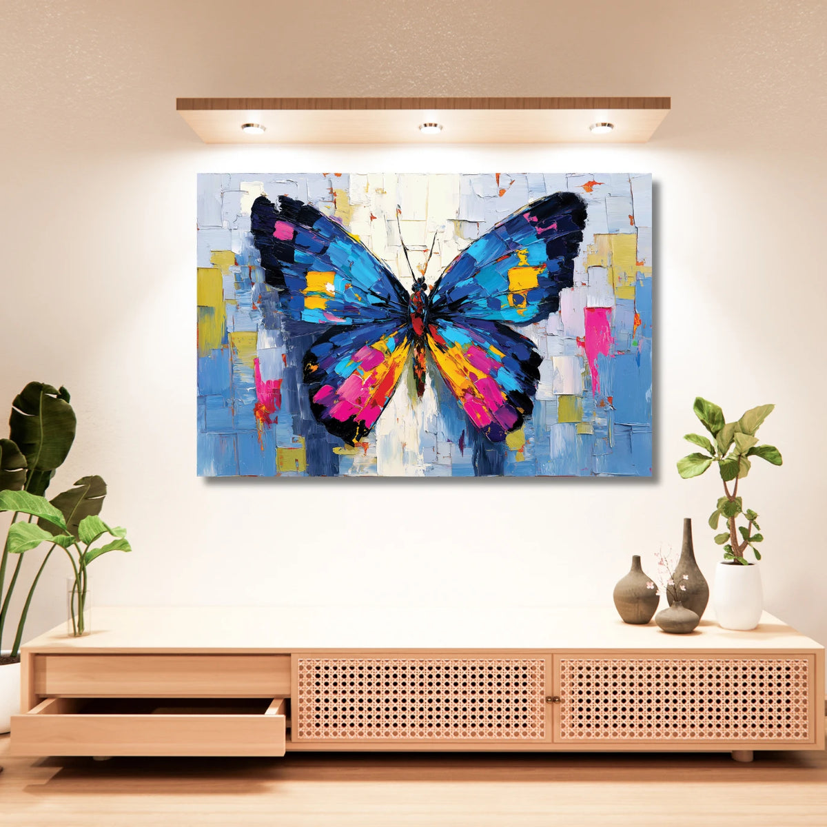 abstract butterfly painting on a wall as wall art