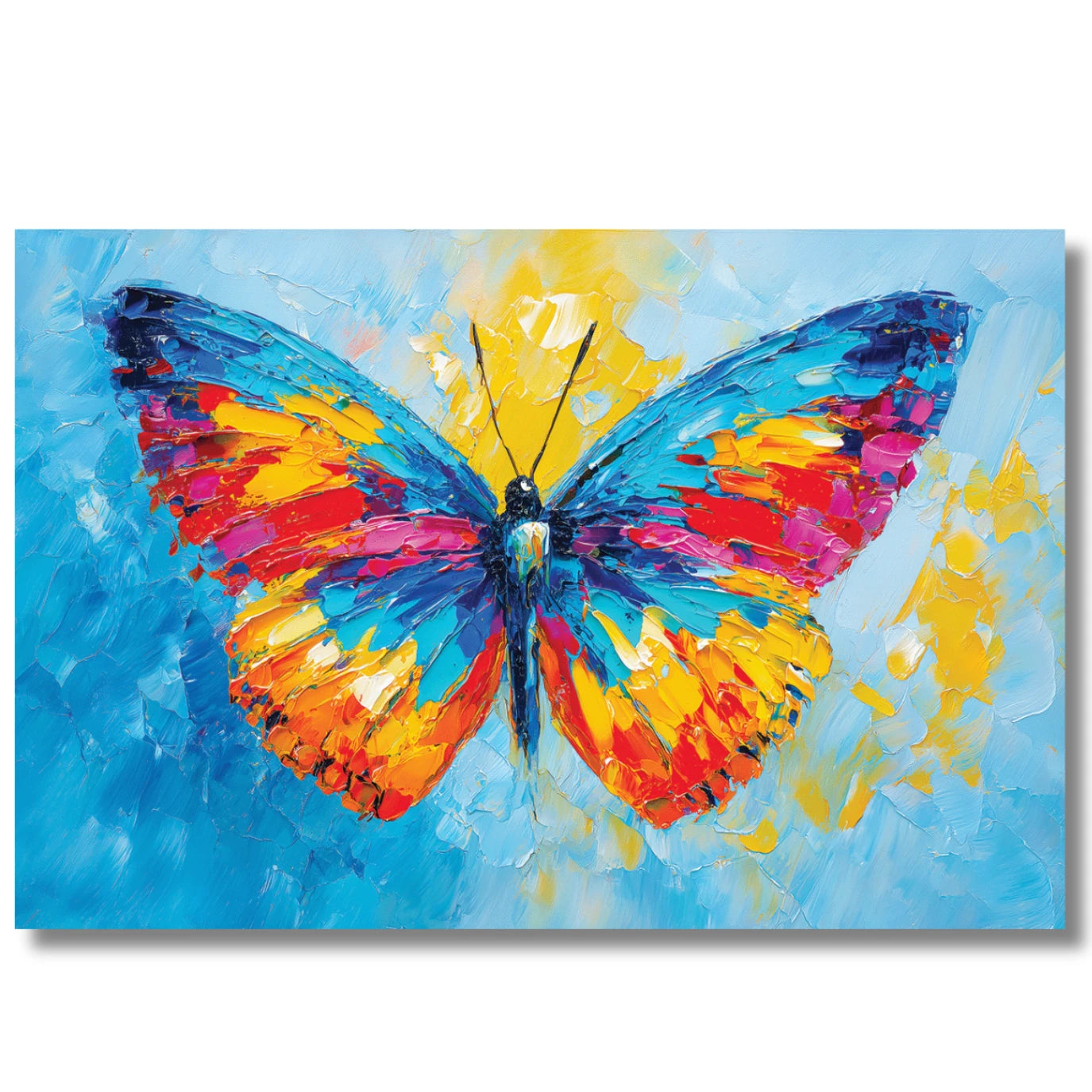 Colorful butterfly wall painting on a blue background