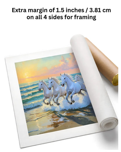 canvas Seven white running horse painting