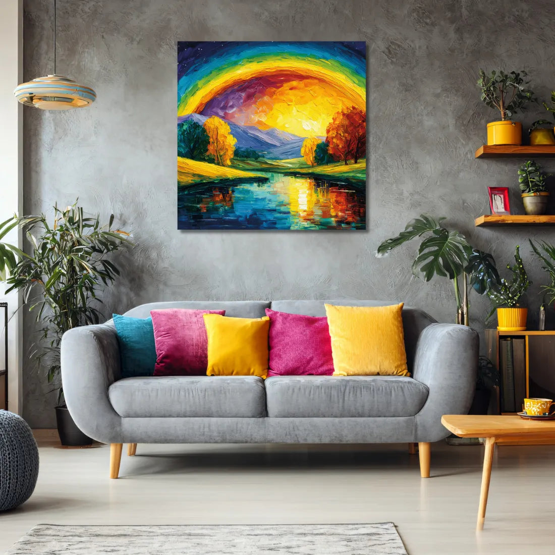 A colorful canvas rainbow painting
