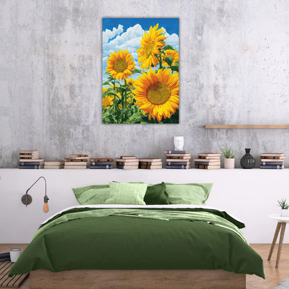 Sunflower painting on the wall.