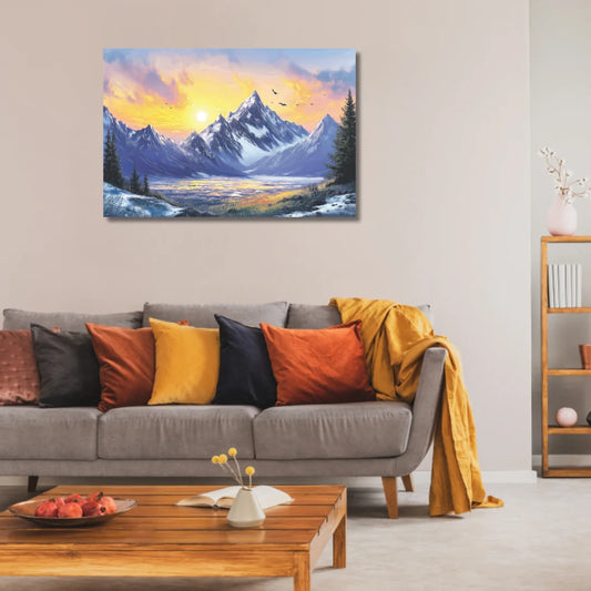 Sunrise painting with mountain