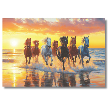 Running 7 Horses Canvas Painting Vastu Direction for Living Room Wall Art