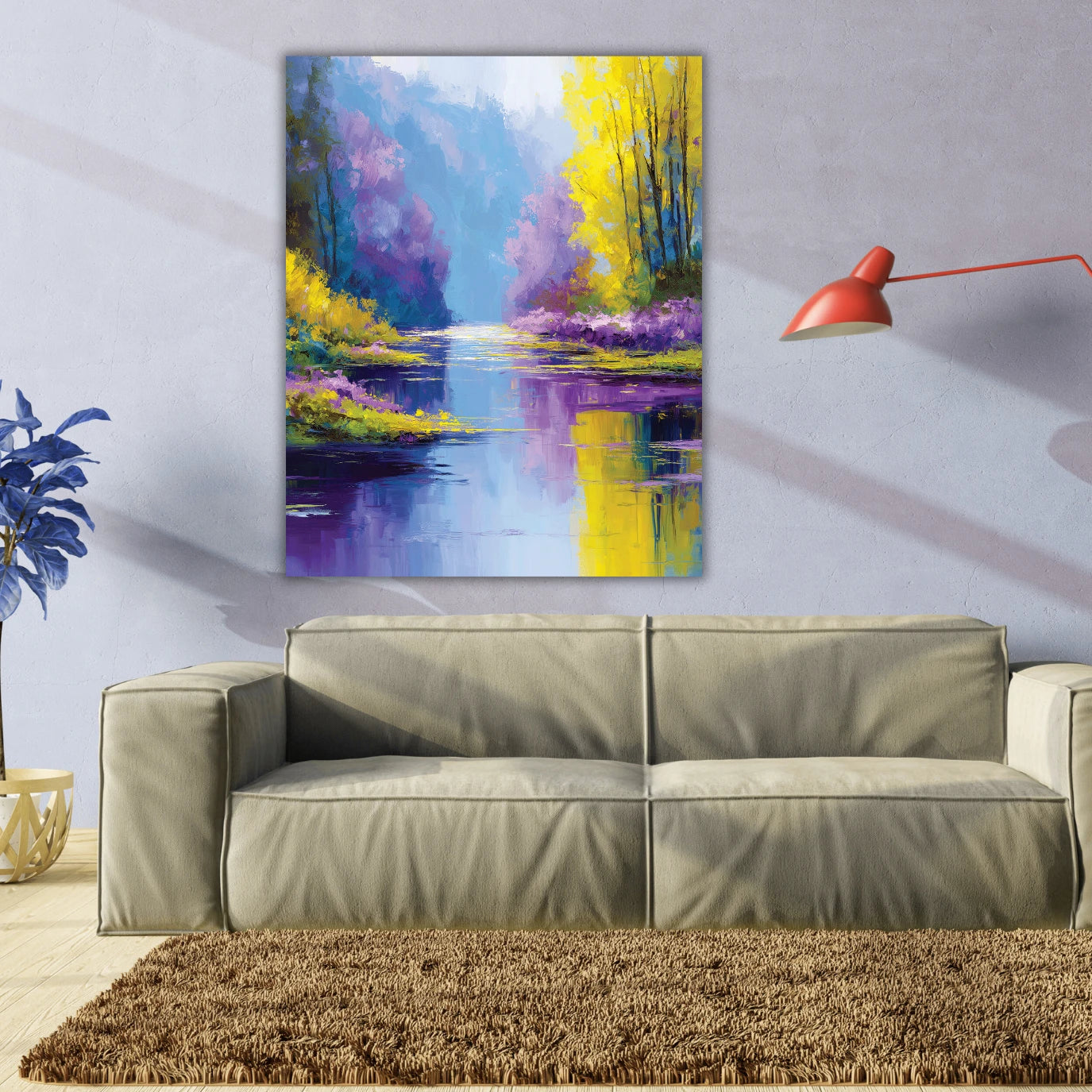 Colorful abstract landscape painting on a wall 