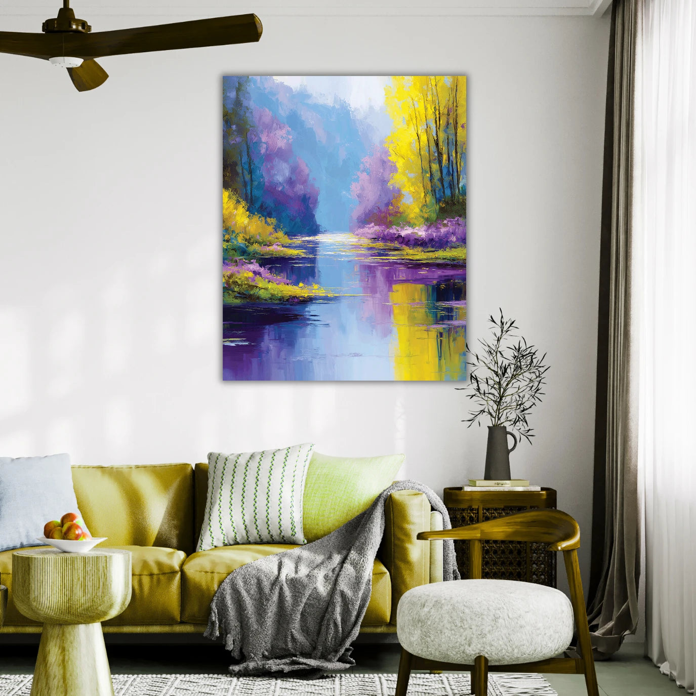 Living room with a colorful abstract painting on the wall