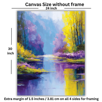 Painting of a landscape with a river and trees