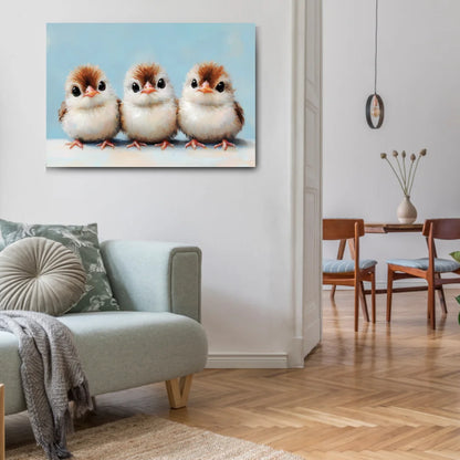 Three Cute Bird Painting on Canvas for Wall Art Decoration