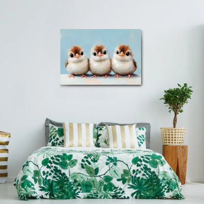 Three Cute Bird Painting on Canvas for Wall Art Decoration
