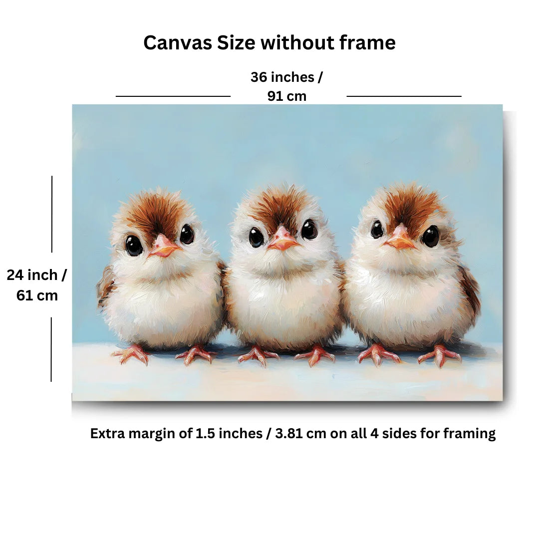 Three Cute Bird Painting on Canvas for Wall Art Decoration