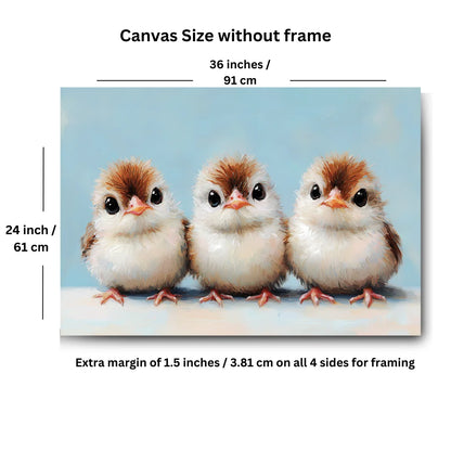 Three Cute Bird Painting on Canvas for Wall Art Decoration