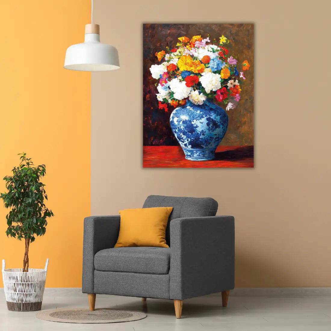 blue flower vase painting