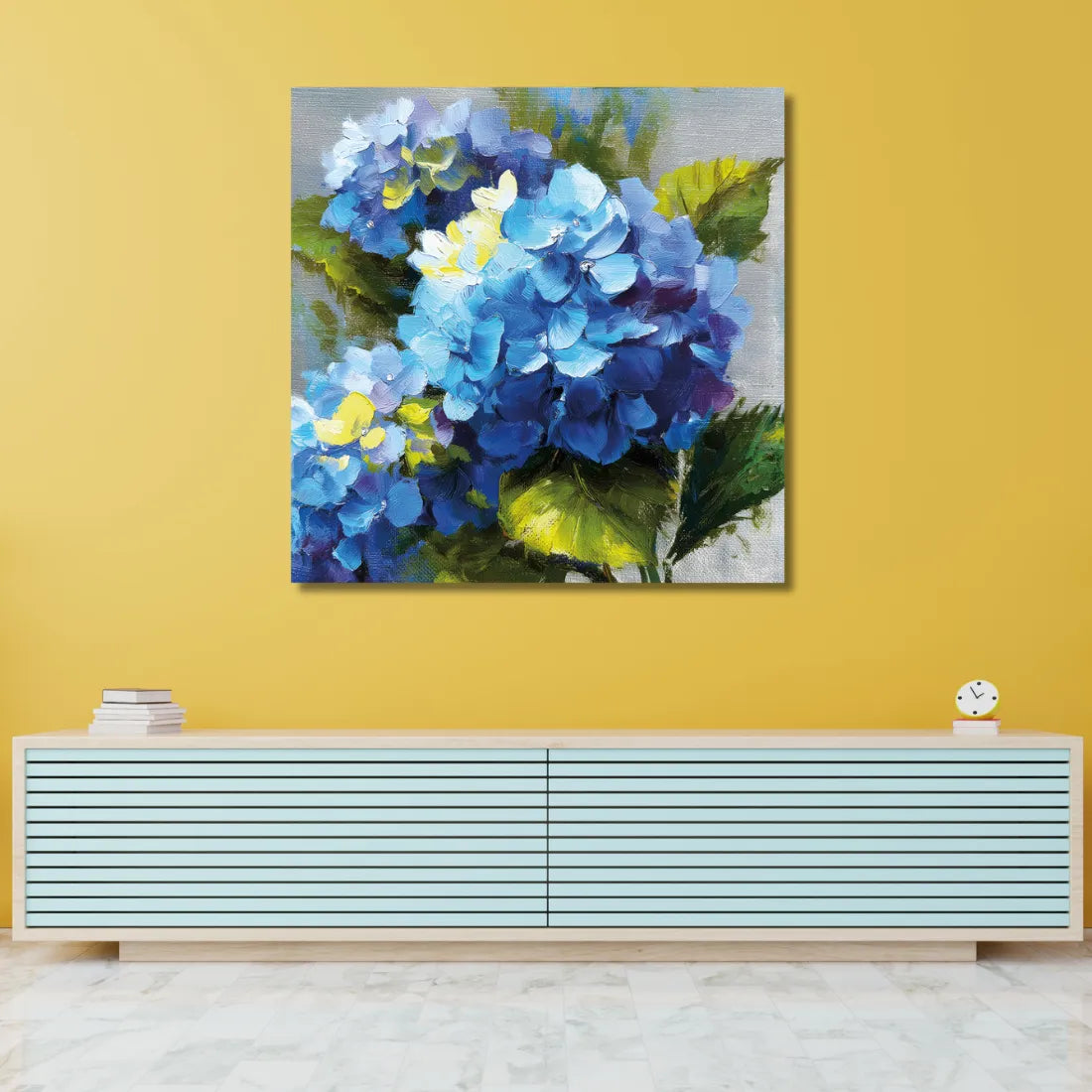 blue and white hydrangea flower painting