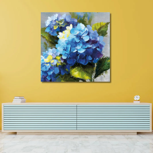 blue and white hydrangea flower painting