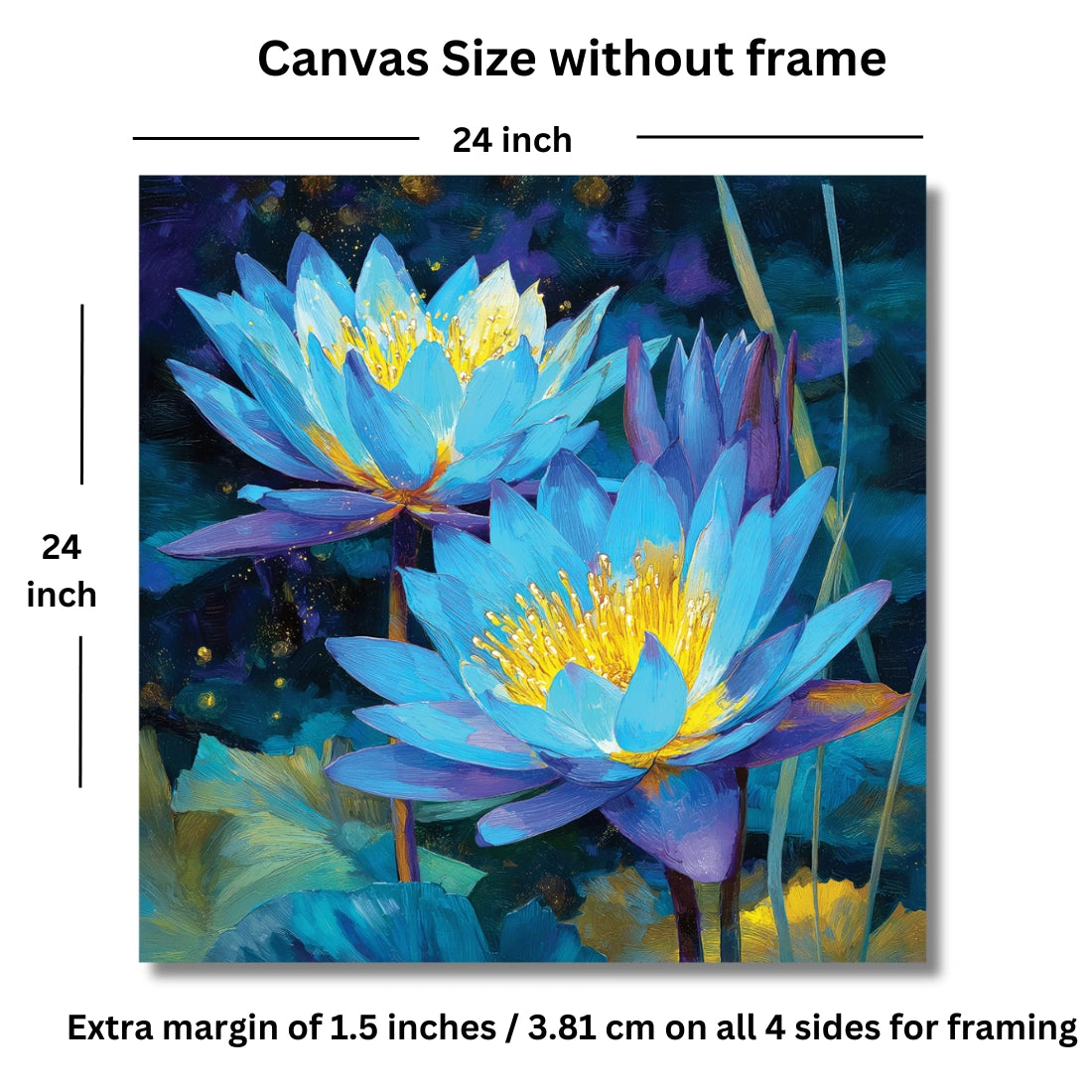 Canvas size without frame with dimensions of a blue lotus flower painting