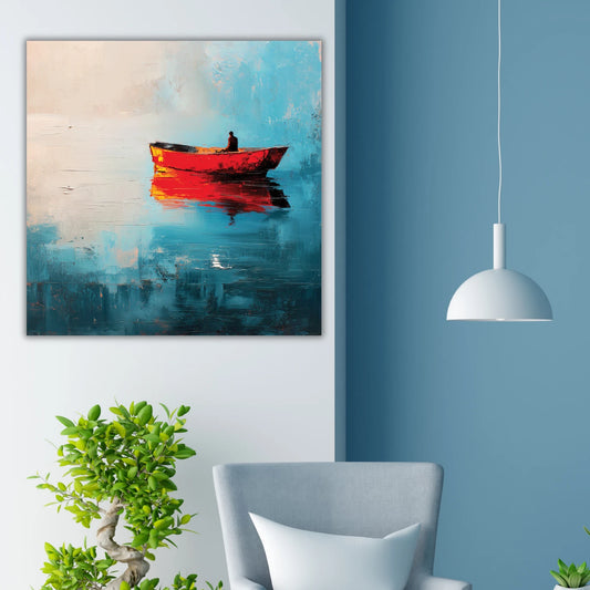 Red boat painting on a wall for home