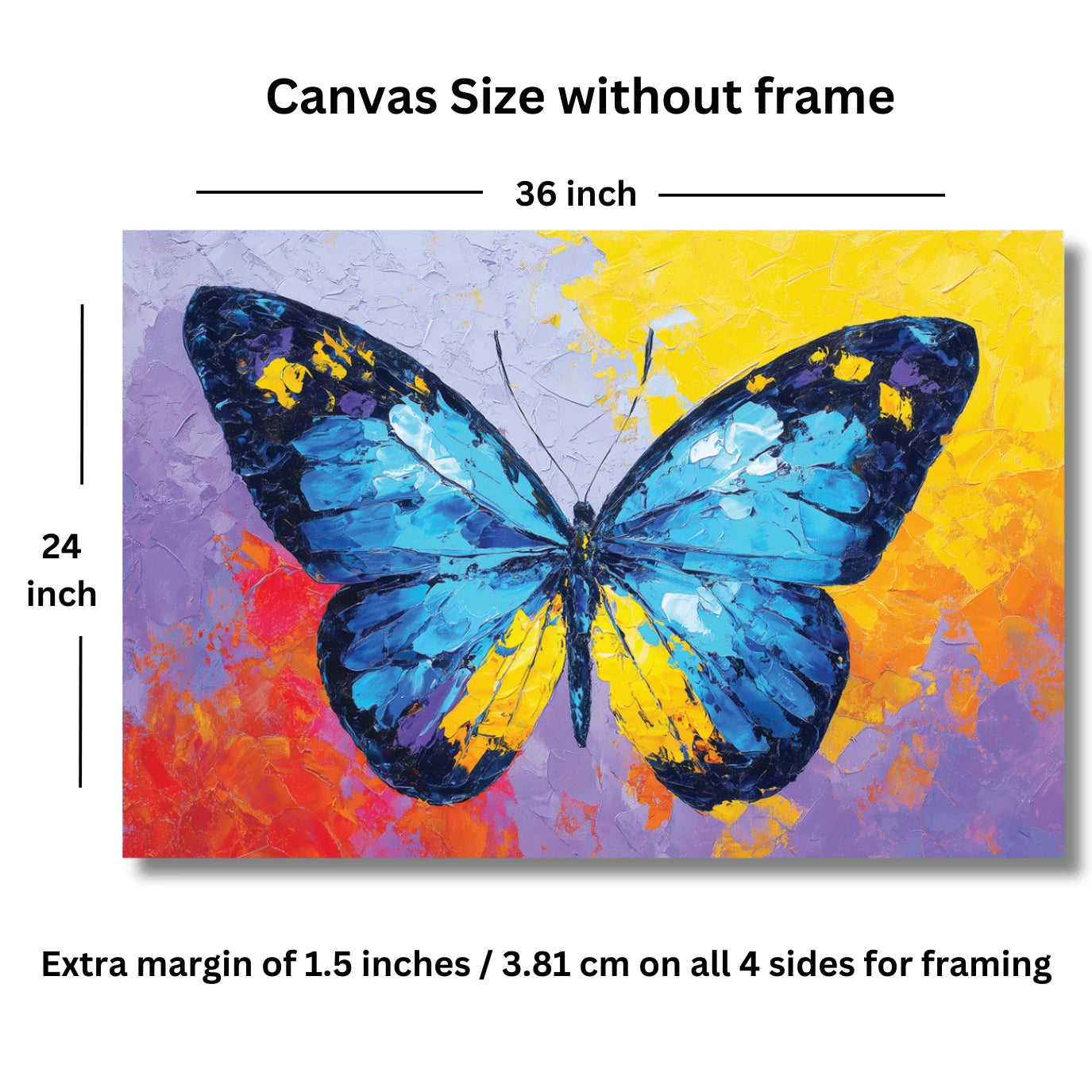 Canvas size without frame with a colorful butterfly painting