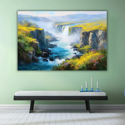 landscape painting of a waterfall 