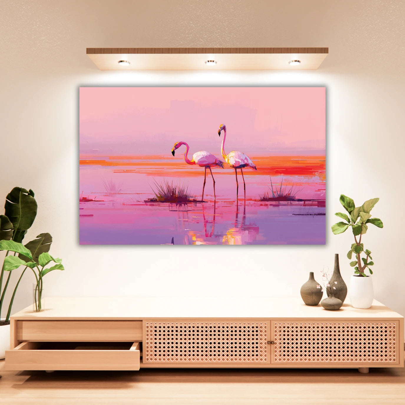 Flamingo painting on a wall 