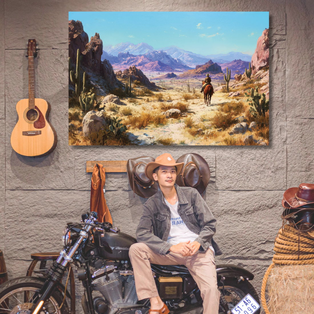 framed cactus painting