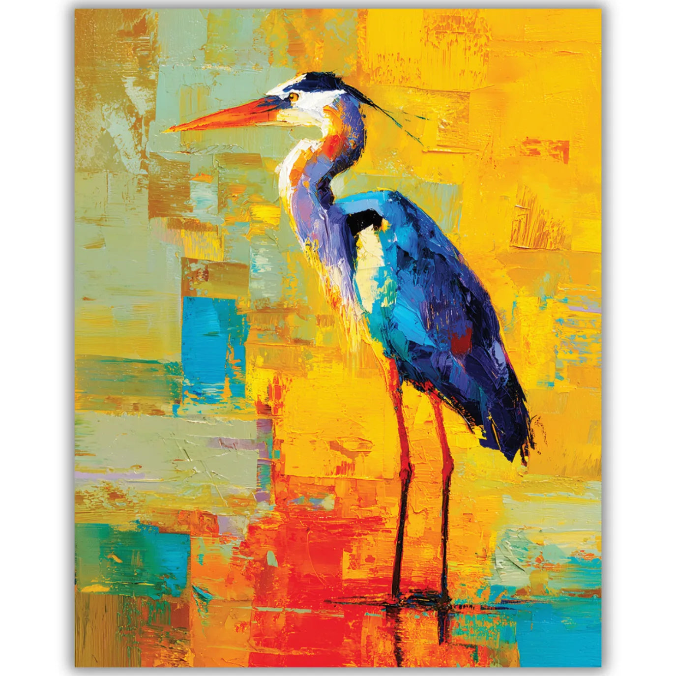 Colorful abstract painting of heron bird on a textured background