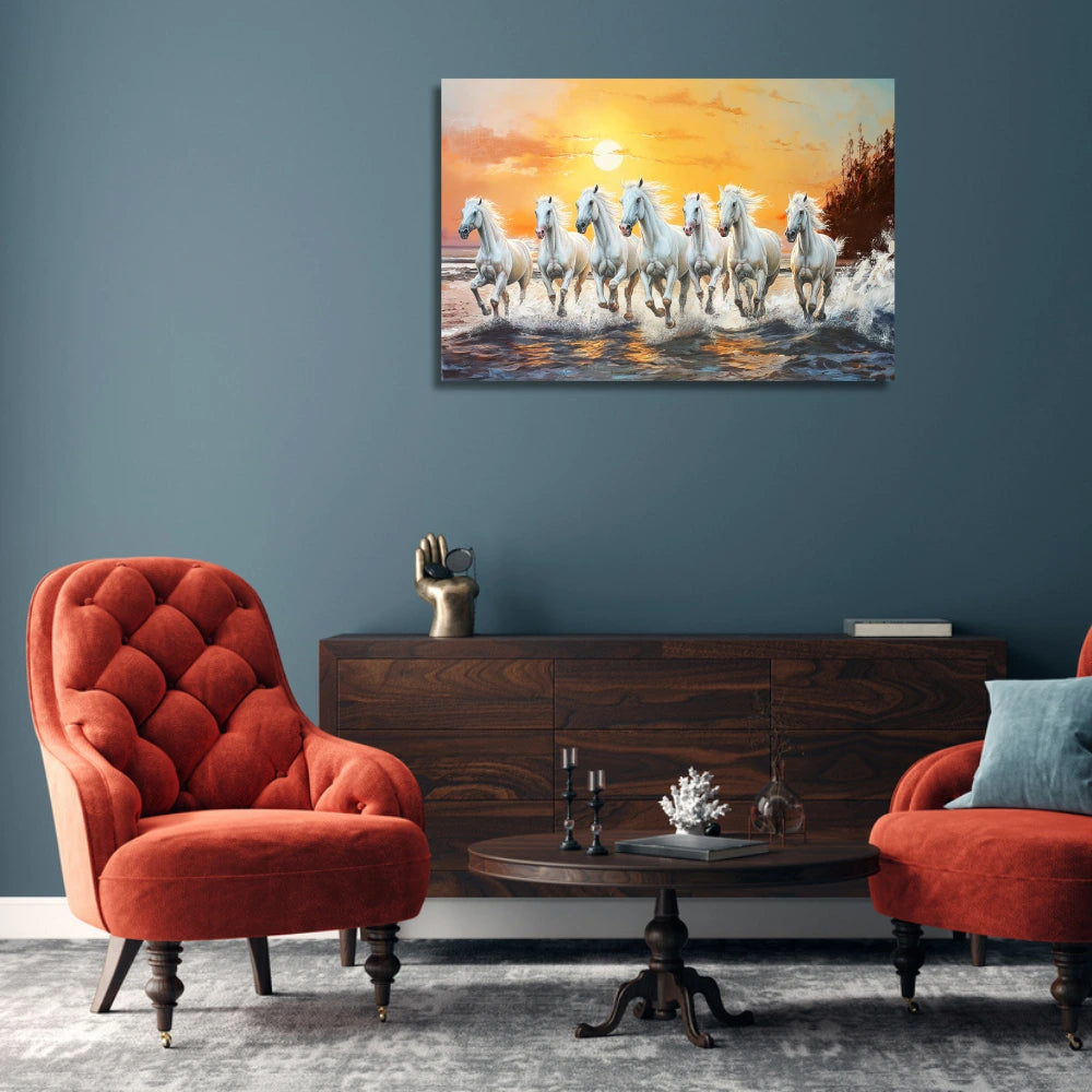 Seven Horses Painting for Living Room and Wall Decoration Perfect for Vastu Shastra