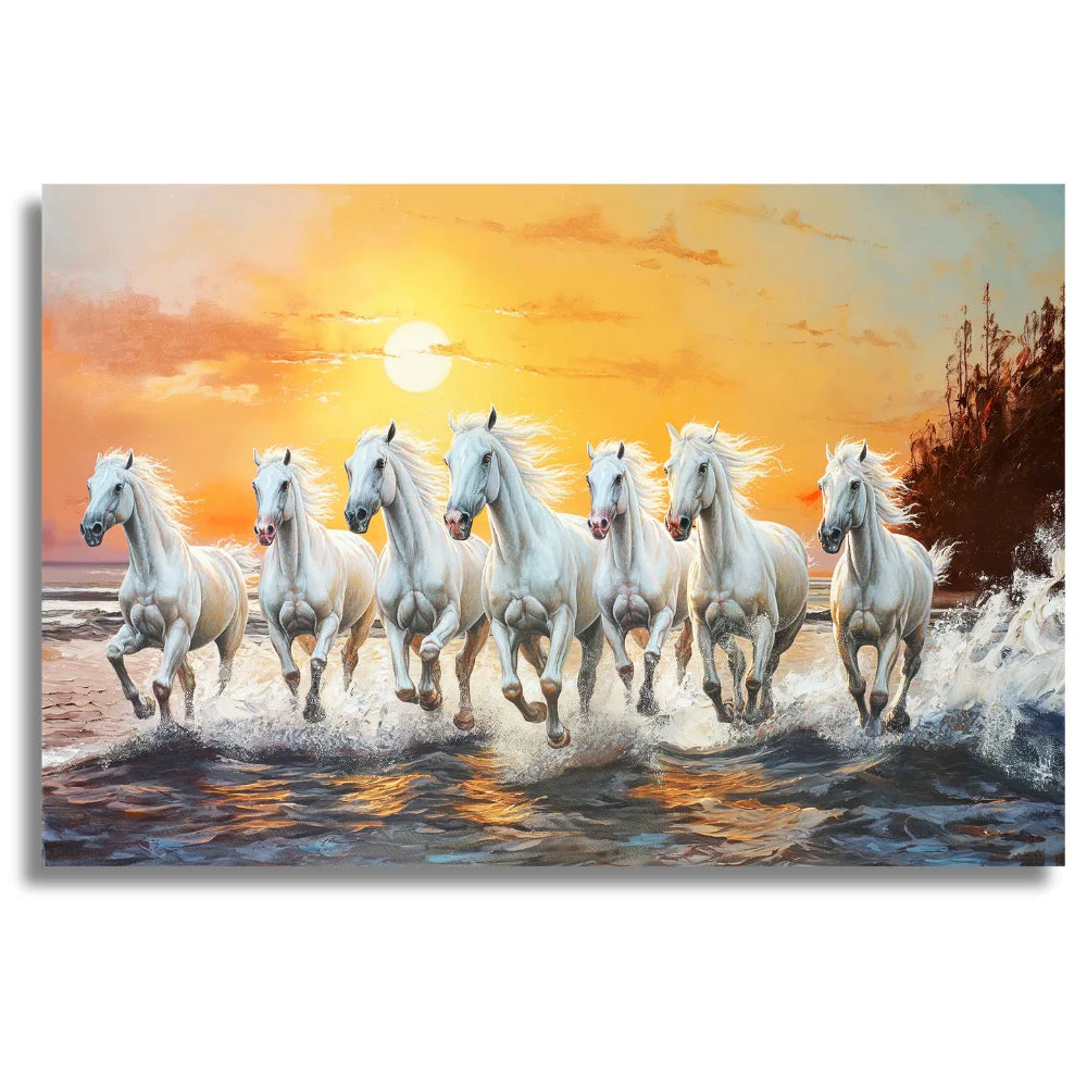 Seven Horses Painting for Living Room and Wall Decoration Perfect for Vastu Shastra