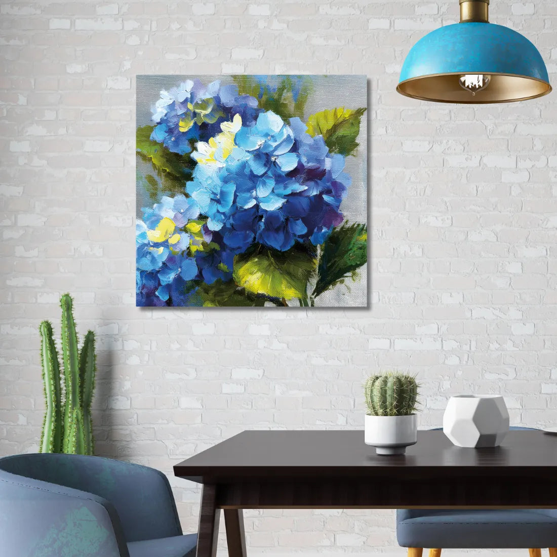 canvas wall art of blue and white hydrangeas flower painting