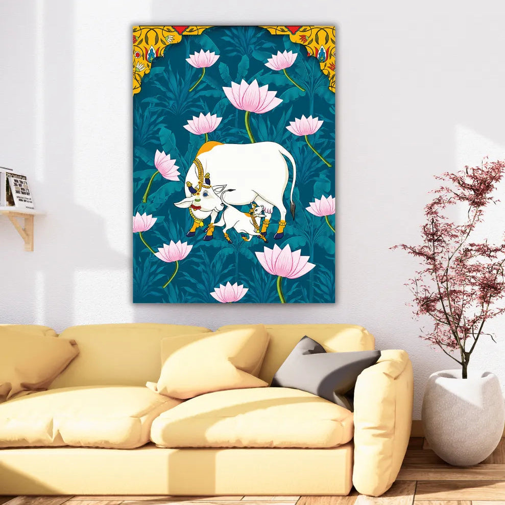kamdhenu cow painting for living room