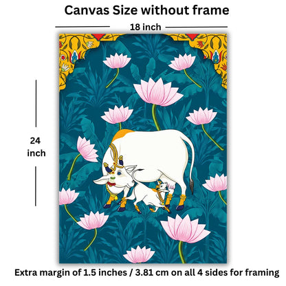 A canvas Kamdhenu cow painting wall art 
